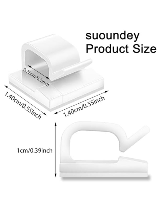 suoundey 100 Pcs Cable Clips, Adhesive Cable Organizer Cord Holder Wire Clip Wire Management Self Adhesive Hooks Wire Holder for Office, Home (White) - Image 2