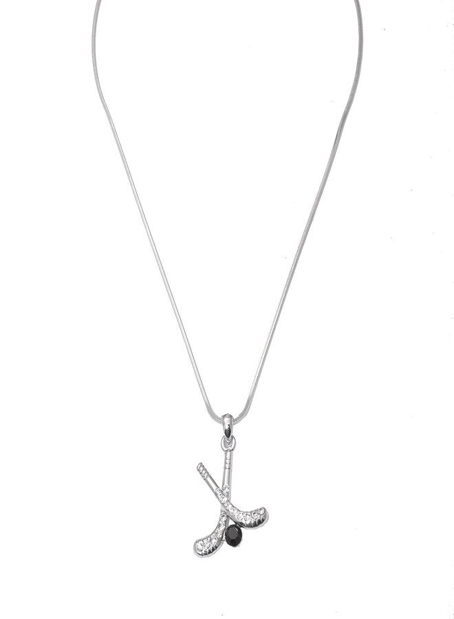 Spinningdaisy High Gloss Crystal Hockey Stick with Black Puck Necklace - Image 2