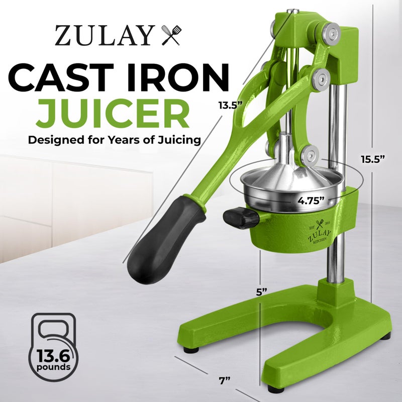 Zulay Kitchen عصارة البرتقال من زولاي كيتشن من الحديد الزهر - قوية، سهلة التنظيف، عصارة حمضيات احترافية - عصارة ليمون من الفولاذ المقاوم للصدأ - مكبس حمضيات يدوي وعصارة برتقال (أخضر فاتح) - Image 2