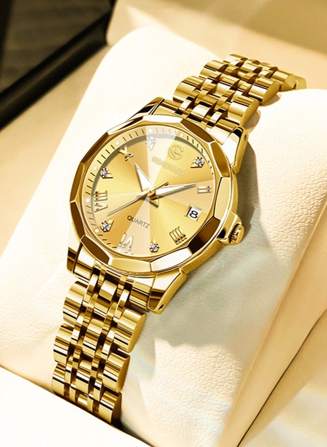 REACLOUD ساعات نسائية أنيقة من الفولاذ المقاوم للصدأ مقاومة للماء ساعة كوارتز تناظرية - Image 1