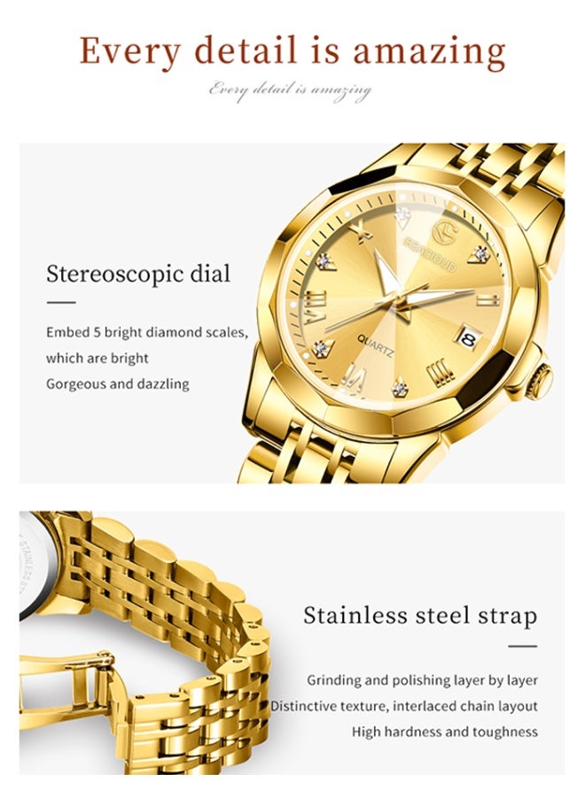 REACLOUD ساعات نسائية أنيقة من الفولاذ المقاوم للصدأ مقاومة للماء ساعة كوارتز تناظرية - Image 5