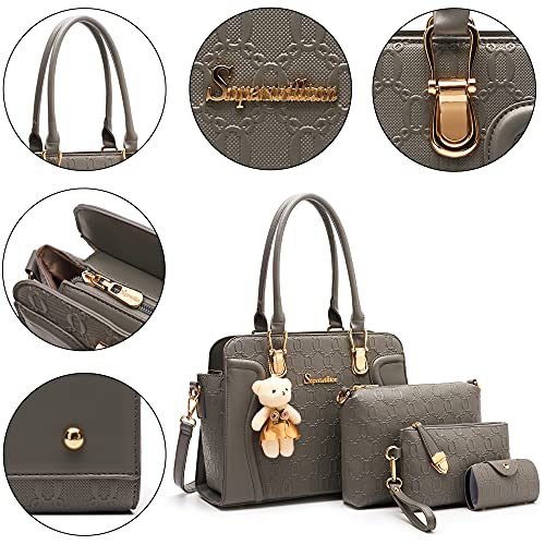 Soperwillton Women's Fashion Handbags Tote Bags Shoulder Bag Top Handle Satchel Purse Set 4pcs - Image 4