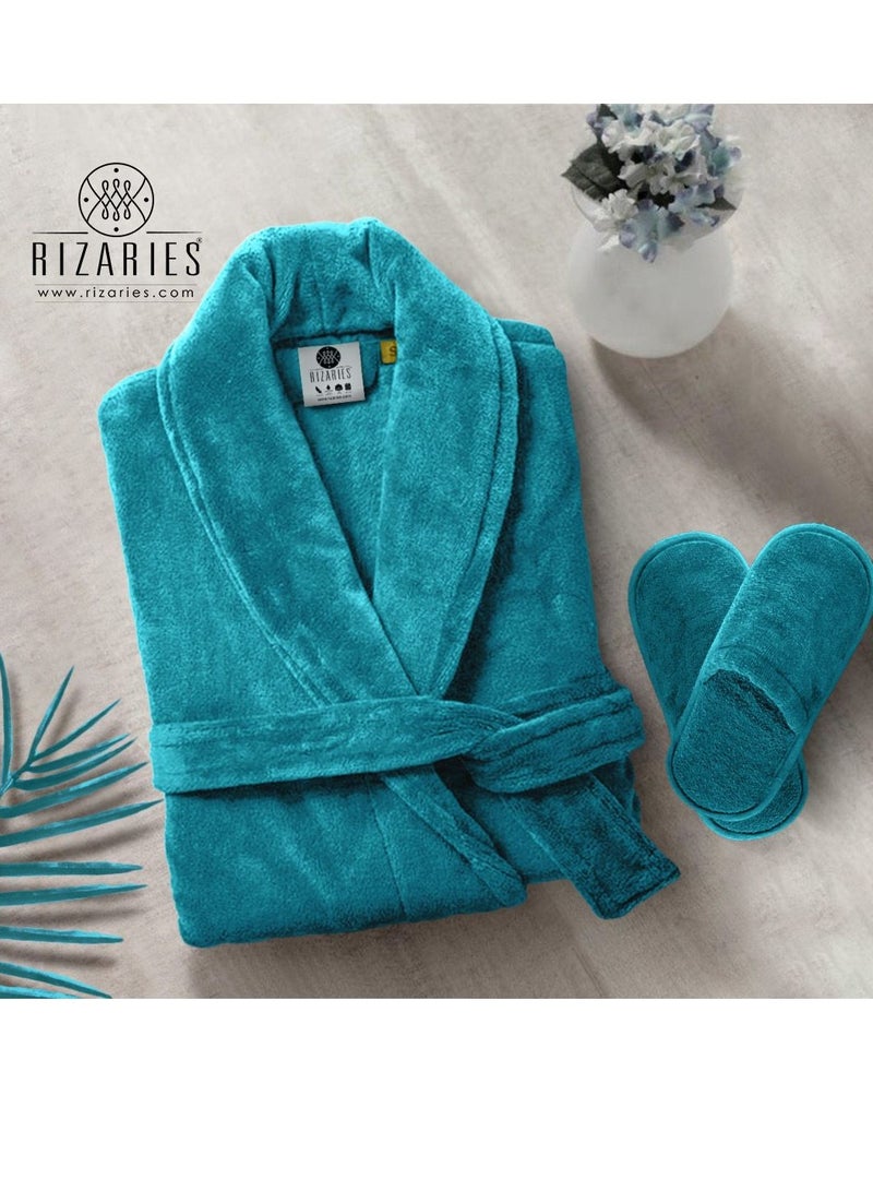 ريزاريز رداء حمام فاخر - 100٪ قطن مخملي ناعم - أزرق مخملي - طقم 2 قطعة - للجنسين - Image 2