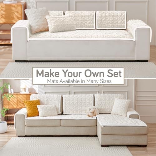 HOKIPO 'Italian Caelora' Luxury Jacquard Plush Sofa Cover Mat | Make Your Own Sofa Cover Set, Mat Length 70(D) x 220(L) cm, Pearl White (AR-5960-WHT) - Image 3