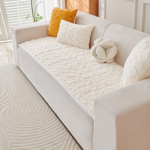 HOKIPO 'Italian Caelora' Luxury Jacquard Plush Sofa Cover Mat | Make Your Own Sofa Cover Set, Mat Length 70(D) x 220(L) cm, Pearl White (AR-5960-WHT) - Image 1