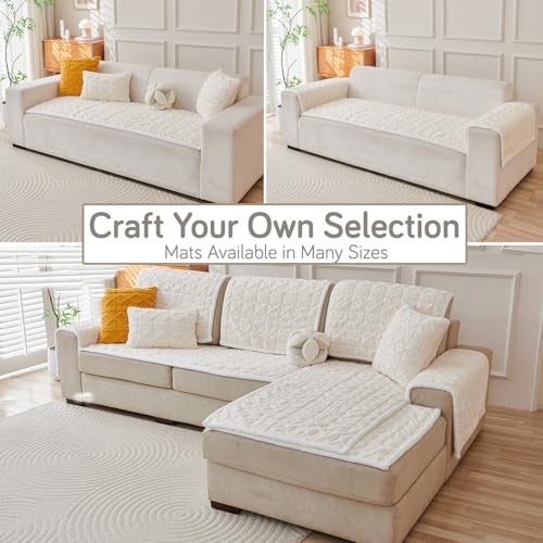 HOKIPO 'Italian Caelora' Luxury Jacquard Plush Sofa Cover Mat | Make Your Own Sofa Cover Set, Mat Length 70(D) x 220(L) cm, Pearl White (AR-5960-WHT) - Image 5