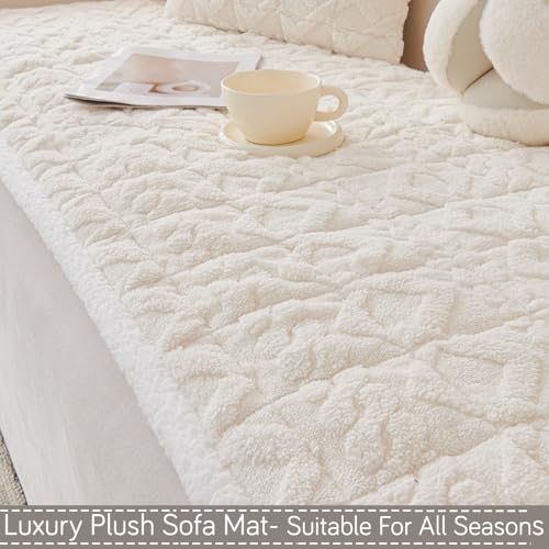HOKIPO 'Italian Caelora' Luxury Jacquard Plush Sofa Cover Mat | Make Your Own Sofa Cover Set, Mat Length 70(D) x 220(L) cm, Pearl White (AR-5960-WHT) - Image 2
