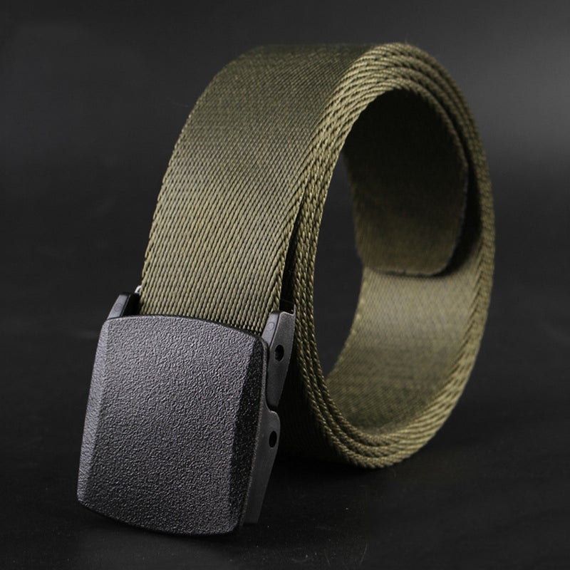 2pcs Military Style Canvas Web Belt Nylon Belt Casual Style Airport-friendly Automatic Buckle Belt ( Green) - Image 4