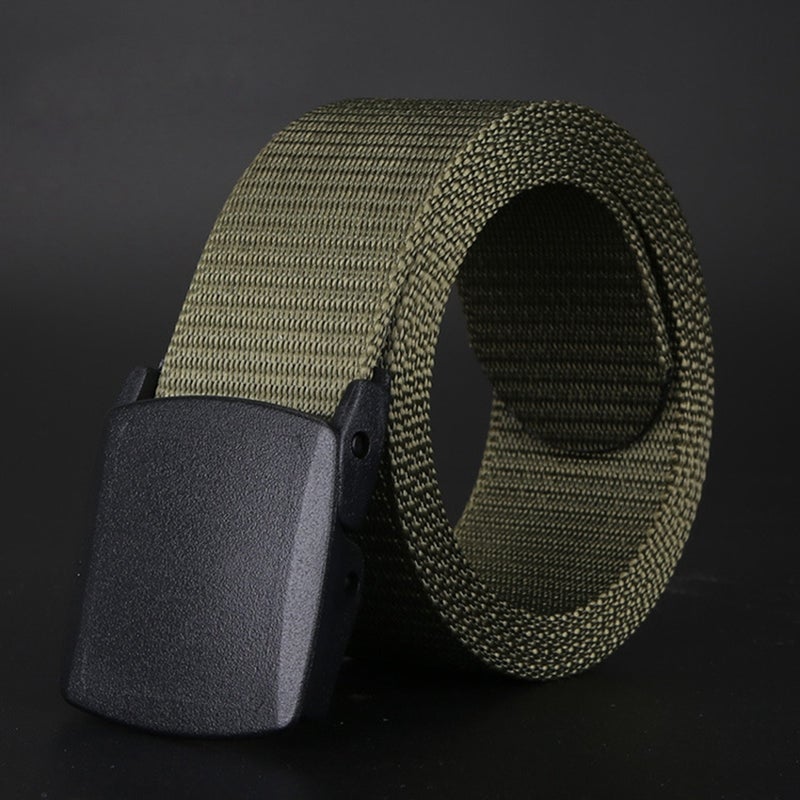 2pcs Military Style Canvas Web Belt Nylon Belt Casual Style Airport-friendly Automatic Buckle Belt ( Green) - Image 1
