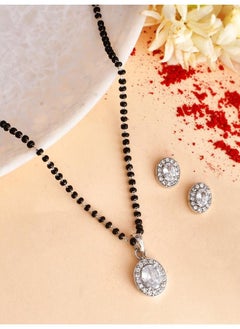 VOYLLA Sparkling Essential White Oval Cz Studded Silver Mangalsutra Set  - Image 1