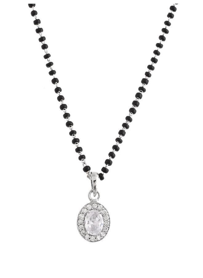 VOYLLA Sparkling Essential White Oval Cz Studded Silver Mangalsutra Set  - Image 3