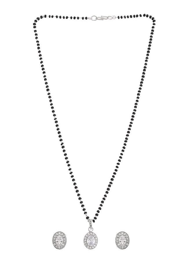 VOYLLA Sparkling Essential White Oval Cz Studded Silver Mangalsutra Set  - Image 2