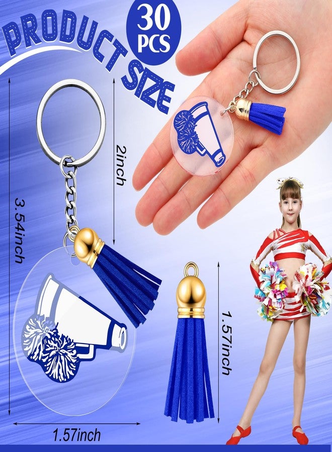 كانلير مجموعة كانليير من 30 قطعة من سلاسل مفاتيح التشجيع، سلاسل مفاتيح التشجيع ذاتية الصنع مع شرابة، هدايا مخصصة لفريق التشجيع لحفلات الفريق (أزرق) - Image 2