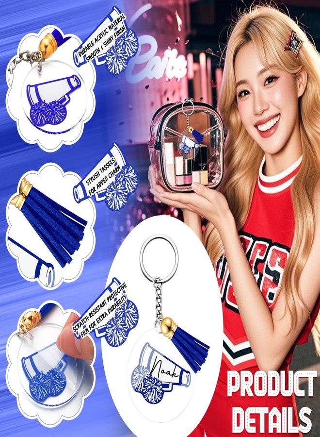 كانلير مجموعة كانليير من 30 قطعة من سلاسل مفاتيح التشجيع، سلاسل مفاتيح التشجيع ذاتية الصنع مع شرابة، هدايا مخصصة لفريق التشجيع لحفلات الفريق (أزرق) - Image 4