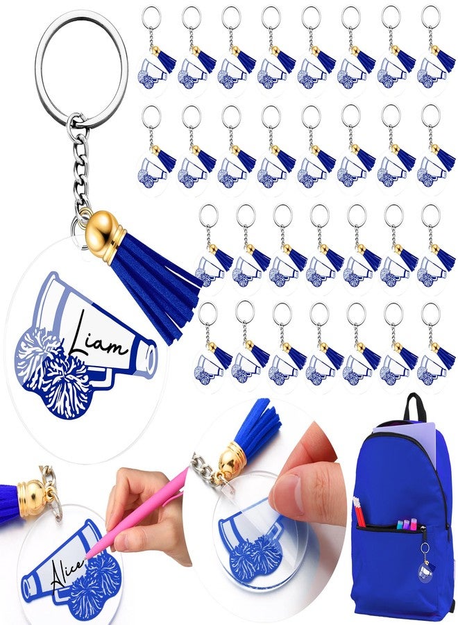 كانلير مجموعة كانليير من 30 قطعة من سلاسل مفاتيح التشجيع، سلاسل مفاتيح التشجيع ذاتية الصنع مع شرابة، هدايا مخصصة لفريق التشجيع لحفلات الفريق (أزرق) - Image 1