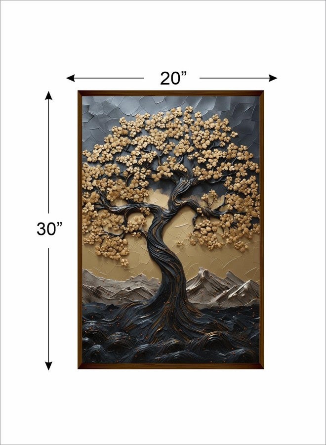 Artsense Wood abstract golden lucky wishtree Painting For Wall Decoration Abstract Wall Painting For Living Room Big Size Painitng With Frame-Multicolor -20X30 Inches/(50X71Cm) - Image 2
