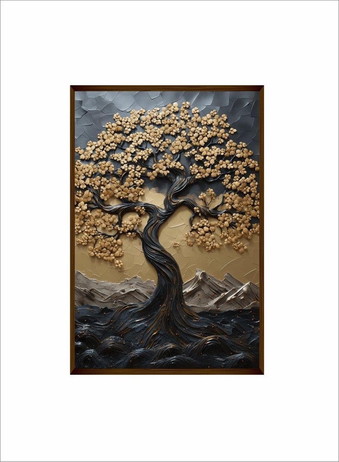 Artsense Wood abstract golden lucky wishtree Painting For Wall Decoration Abstract Wall Painting For Living Room Big Size Painitng With Frame-Multicolor -20X30 Inches/(50X71Cm) - Image 5