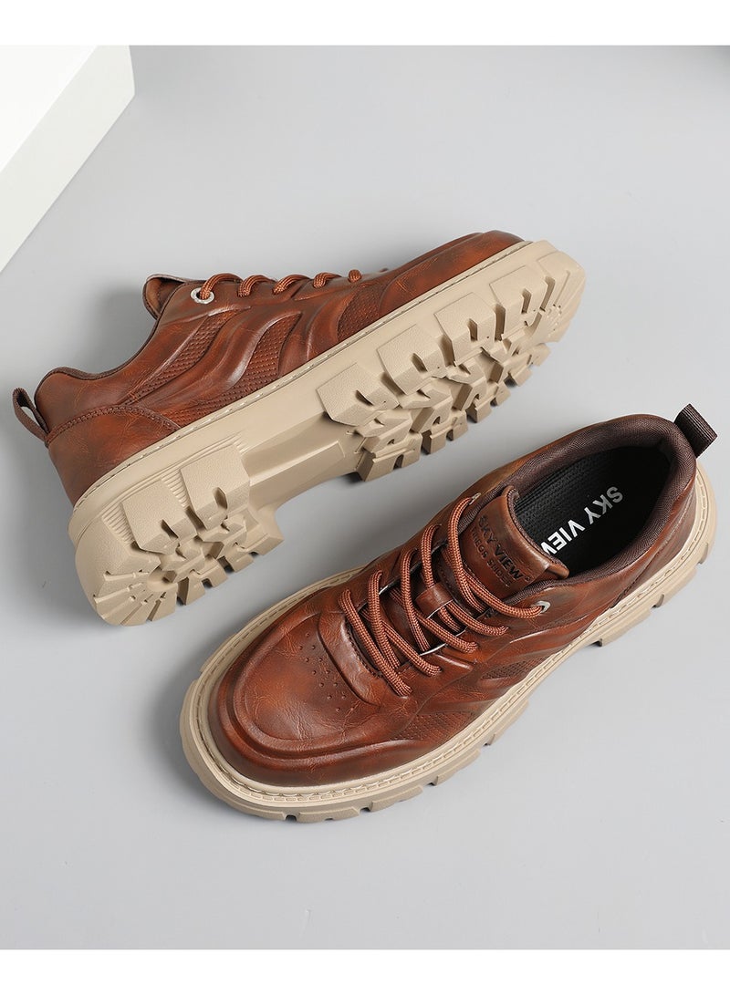Sky View SKY VIEW Men's Fashion Shoes Low Top Platform Light Martin Boots Casual Athletic Hiking Shoes Chunky Walking Sneakers For Men Brown-03  - Image 2