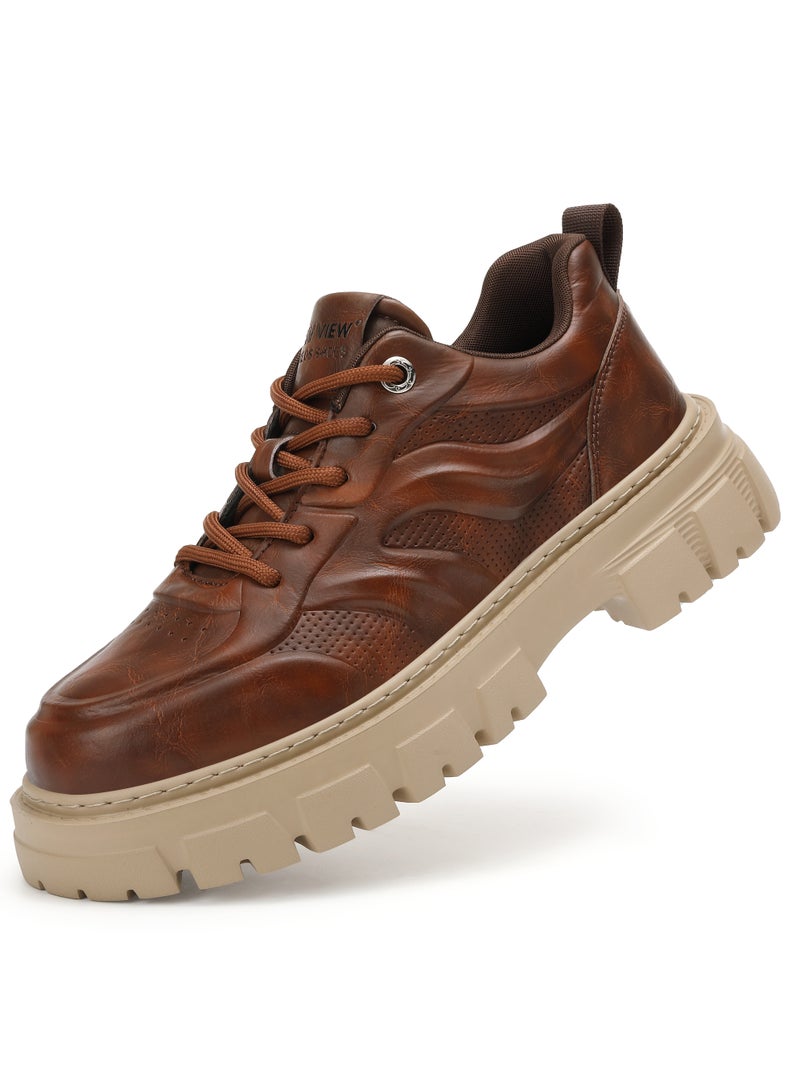 Sky View SKY VIEW Men's Fashion Shoes Low Top Platform Light Martin Boots Casual Athletic Hiking Shoes Chunky Walking Sneakers For Men Brown-03  - Image 3