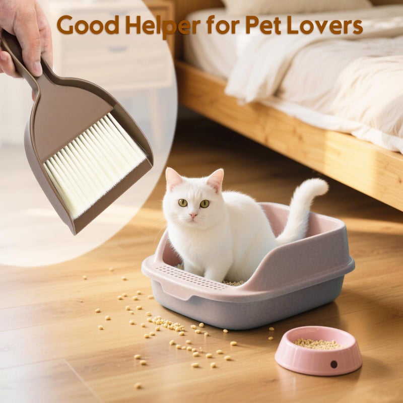 THINKLEARN 2PCS Small Broom and Dustpan Set, Mini Dust Pan and Brush, Hand Whisk for Pets, Kids, Desk, Home, Camping, Brown Cleaning Supplies - Image 2