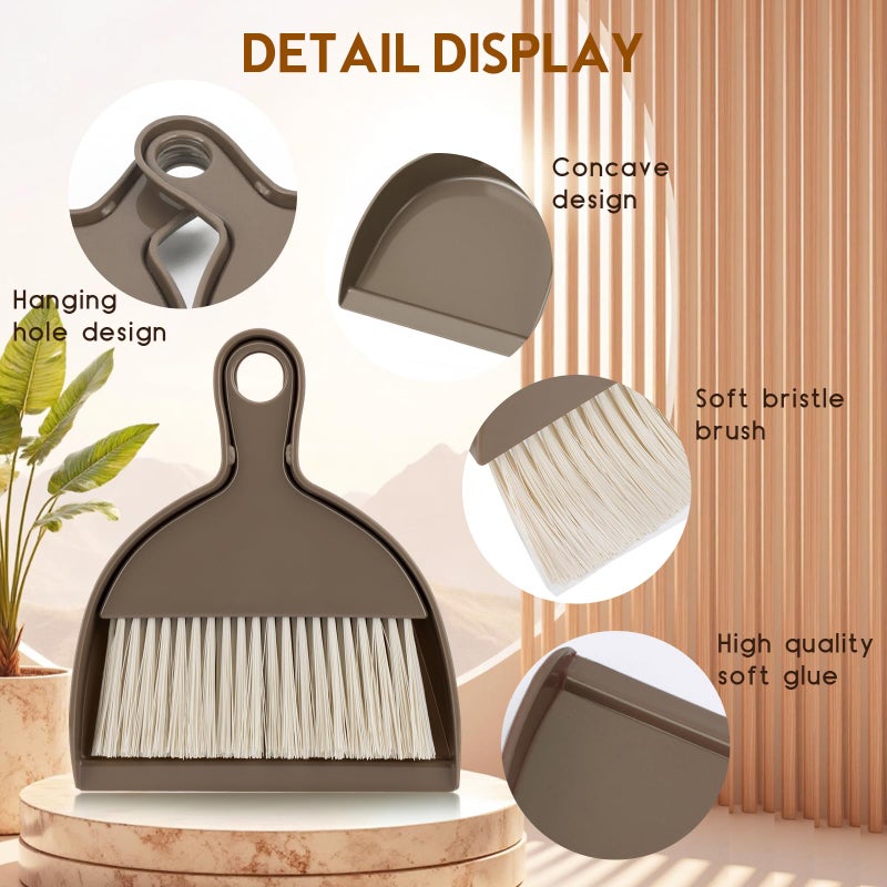THINKLEARN 2PCS Small Broom and Dustpan Set, Mini Dust Pan and Brush, Hand Whisk for Pets, Kids, Desk, Home, Camping, Brown Cleaning Supplies - Image 3