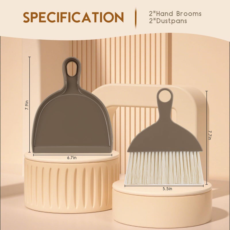 THINKLEARN 2PCS Small Broom and Dustpan Set, Mini Dust Pan and Brush, Hand Whisk for Pets, Kids, Desk, Home, Camping, Brown Cleaning Supplies - Image 5