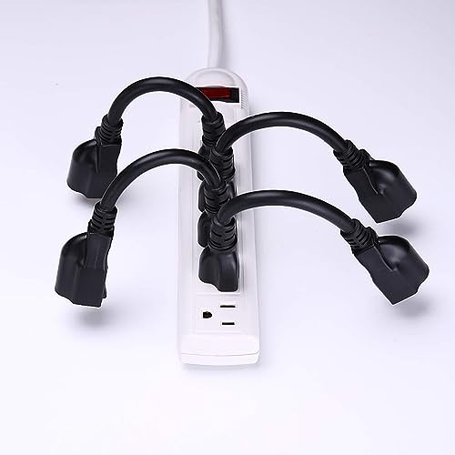 Miady [ETL Listed] Miady Short Power Extension Cord Outlet Saver, 16AWG/13A, 3 Prong (4 Pack, Black, 8 Inch) - Image 4