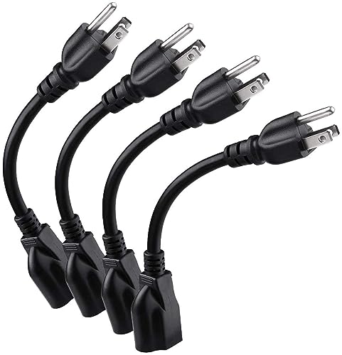 Miady [ETL Listed] Miady Short Power Extension Cord Outlet Saver, 16AWG/13A, 3 Prong (4 Pack, Black, 8 Inch) - Image 1