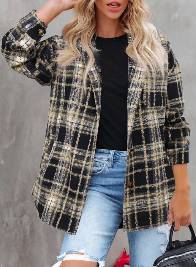 Beaully Women's 2025 Fall Clothes Plaid Shacket Jacket Long Sleeve Button Down Flannel Shirts Fashion Jacket, Black Brown, XXL - Image 4