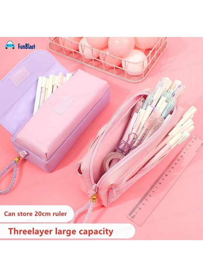 فنبلاست حقيبة أدوات مكتبية من البوليستر من فن بلاست للبنات - حقيبة أقلام كبيرة السعة، حافظة أقلام متعددة الأغراض بسحاب، حقيبة كاواي، حقيبة أقلام وقلمة لأطفال المدارس، للبنات (وردي) - Image 4