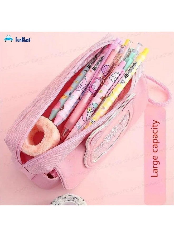 فنبلاست حقيبة أدوات مكتبية من البوليستر من فن بلاست للبنات - حقيبة أقلام كبيرة السعة، حافظة أقلام متعددة الأغراض بسحاب، حقيبة كاواي، حقيبة أقلام وقلمة لأطفال المدارس، للبنات (وردي) - Image 3