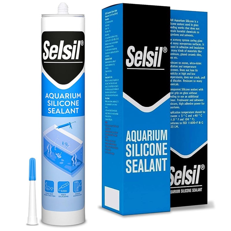 Selsil سيلسيل سيليكون حوض السمك الشفاف - مرونة عالية، آمن للأسماك، بوليمر سيليكون، خالي من المذيبات، مقاوم للأوزون، سيليكون لاصق للمياه العذبة والمالحة، شفاف 10.14 أونصة سائلة، عبوة واحدة - Image 1