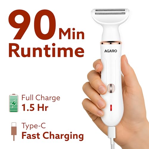 AGARO Female Multi Trimmer 3117 – Facial Hair Removal Machine, Bikini Trimmer, Eyebrow & Nose Hair Trimmer Painless body hair trimming. Type-C charging, up to 90 minutes runtime,White. - Image 5