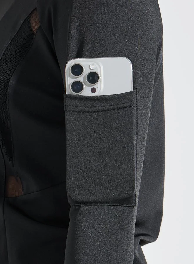 Styli Mesh Detail Arm Sleeve Pocket Zip-Up Jacket