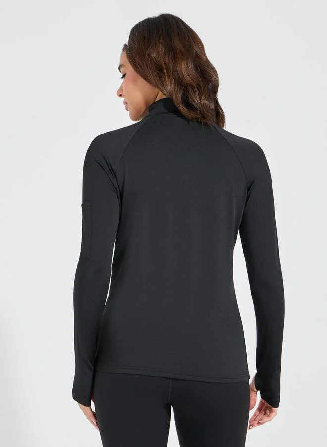 Styli Mesh Detail Arm Sleeve Pocket Zip-Up Jacket