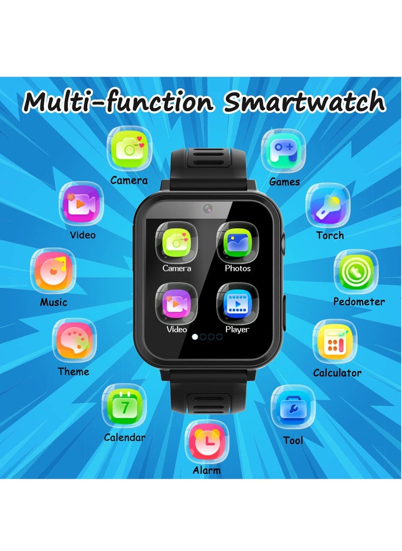 Generic - Kids Smart Watch, Smart Game Watch with 24 Games, HD Touch Screen, Video, Camera, Music Player, Pedometer, Flashlight, Alarm Clock,  Kids Watches for 5-12 Year Olds Boy/Girl (Black) - Image 1