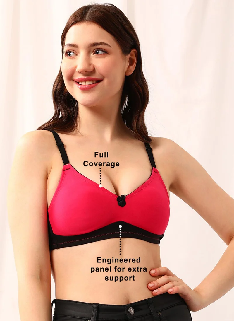 كلوفيا Clovia Non-Padded Non-Wired Full Coverage Spacer Cup T-shirt Bra in Hot Pink - Cotton