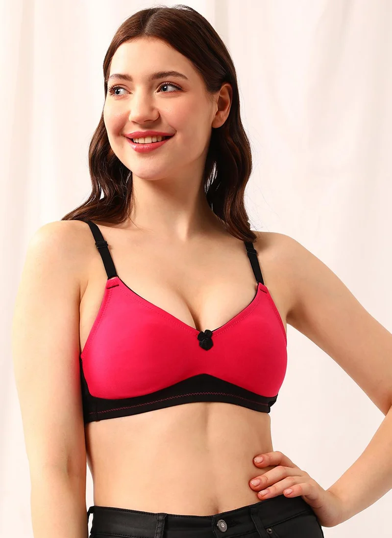 كلوفيا Clovia Non-Padded Non-Wired Full Coverage Spacer Cup T-shirt Bra in Hot Pink - Cotton