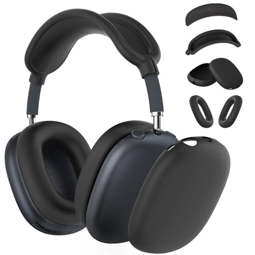 MINDRESY Silicone Case Cover for AirPods Max Headphones, Ear Pad Case Cover/Ear Cups Cover/Headband Cover for AirPod Max (USB-C/Lightning)(2024/2020),Accessories Silicone Protector for Apple AirPods Max, Black - Image 1