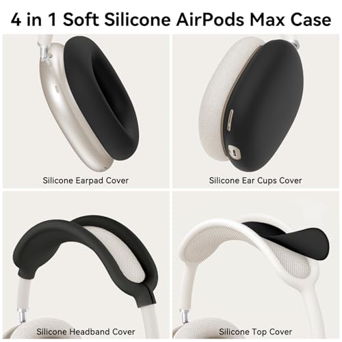 MINDRESY Silicone Case Cover for AirPods Max Headphones, Ear Pad Case Cover/Ear Cups Cover/Headband Cover for AirPod Max (USB-C/Lightning)(2024/2020),Accessories Silicone Protector for Apple AirPods Max, Black - Image 3