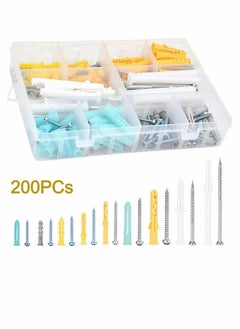 Y&D Self Tapping Screws and Ribbed Anchors Assortment Kit 200PCs Wall Plugs Set Plastic Drilling Drywall for Hollow Hanging or Blinds  - Image 2