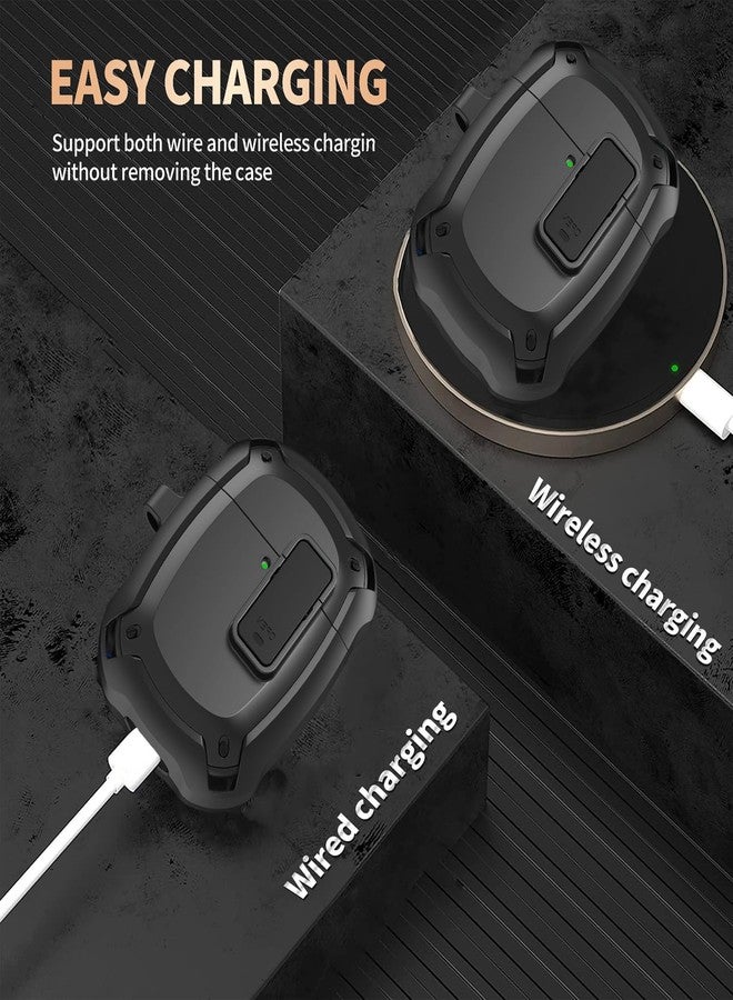 Olytop for Google Pixel Buds Pro 2/Pro Case Cover with Lock Clip & Cleaner Pen 2024/2022, Shockproof Protective Hard Shell Skin with Carabiner Men Women - Black - Image 4