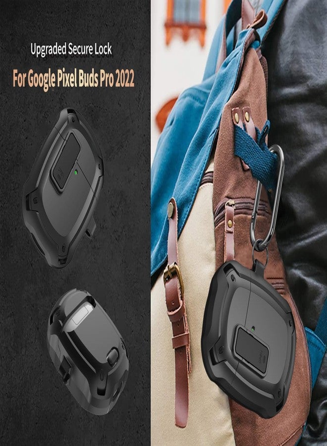 Olytop for Google Pixel Buds Pro 2/Pro Case Cover with Lock Clip & Cleaner Pen 2024/2022, Shockproof Protective Hard Shell Skin with Carabiner Men Women - Black - Image 5