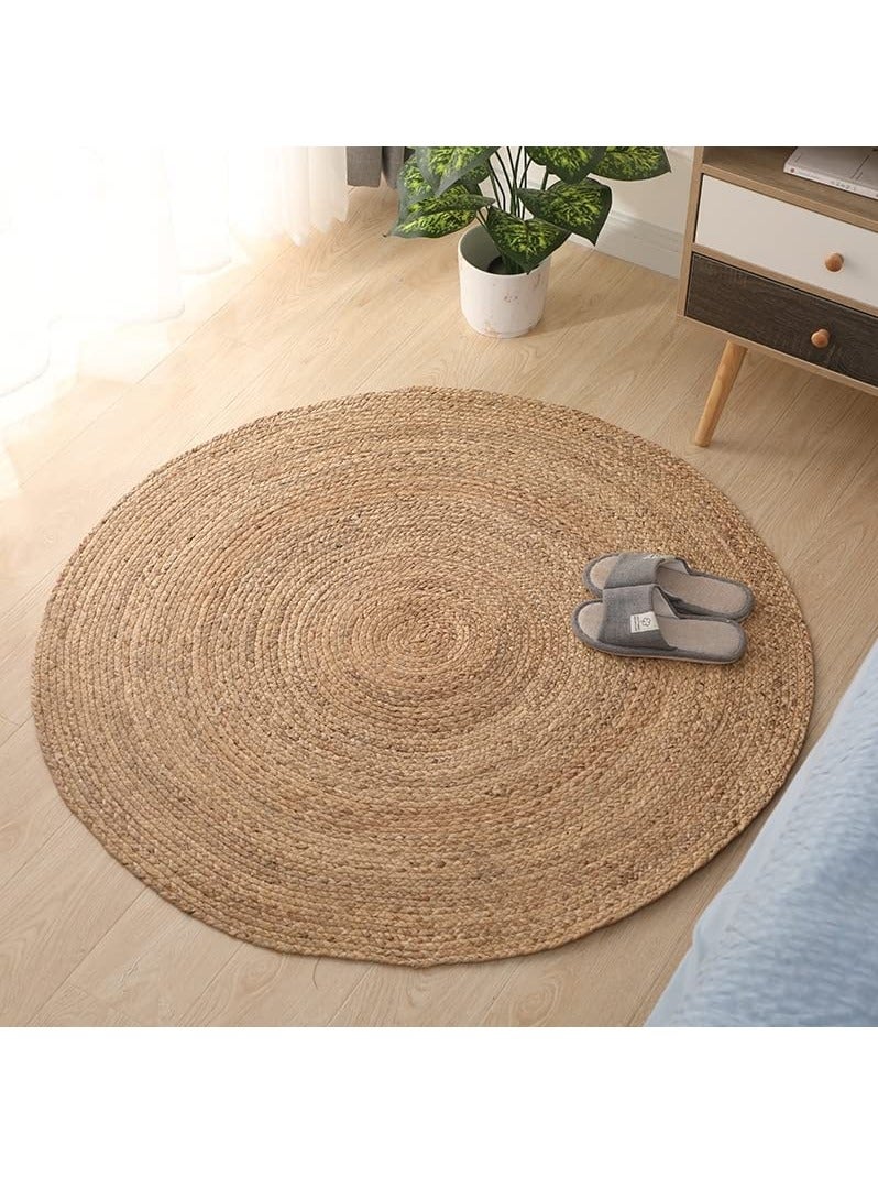 LINGWEI Round Rug Natural Jute Round Handmade Reversible Carpet Area Rug Door Mat Hand Braided Rug Carpet Mat Farmhouse Rugs - Image 3