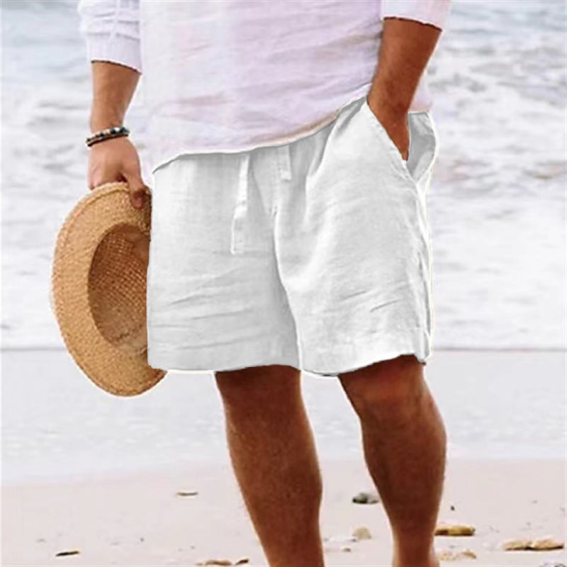 11 Colors Large Size Summer Men''s Cotton and Linen Shorts with Drawstring Elastic Waist, Straight Leg, Solid Color, Breathable, Everyday Beach Shorts - Image 1