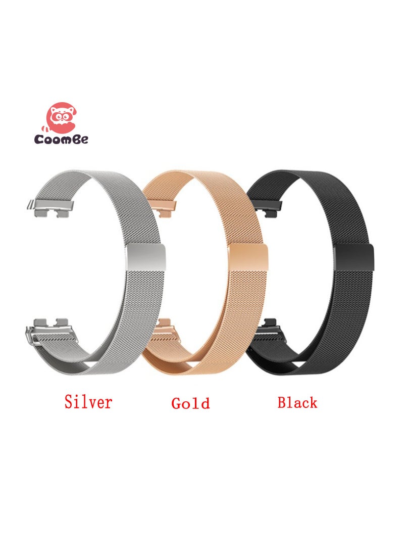 CoomBe 3-Pack Stainless Steel Milanese Loop Band Watchband For HUAWEI Band 8/9 Black/Sliver/Gold  - Image 1