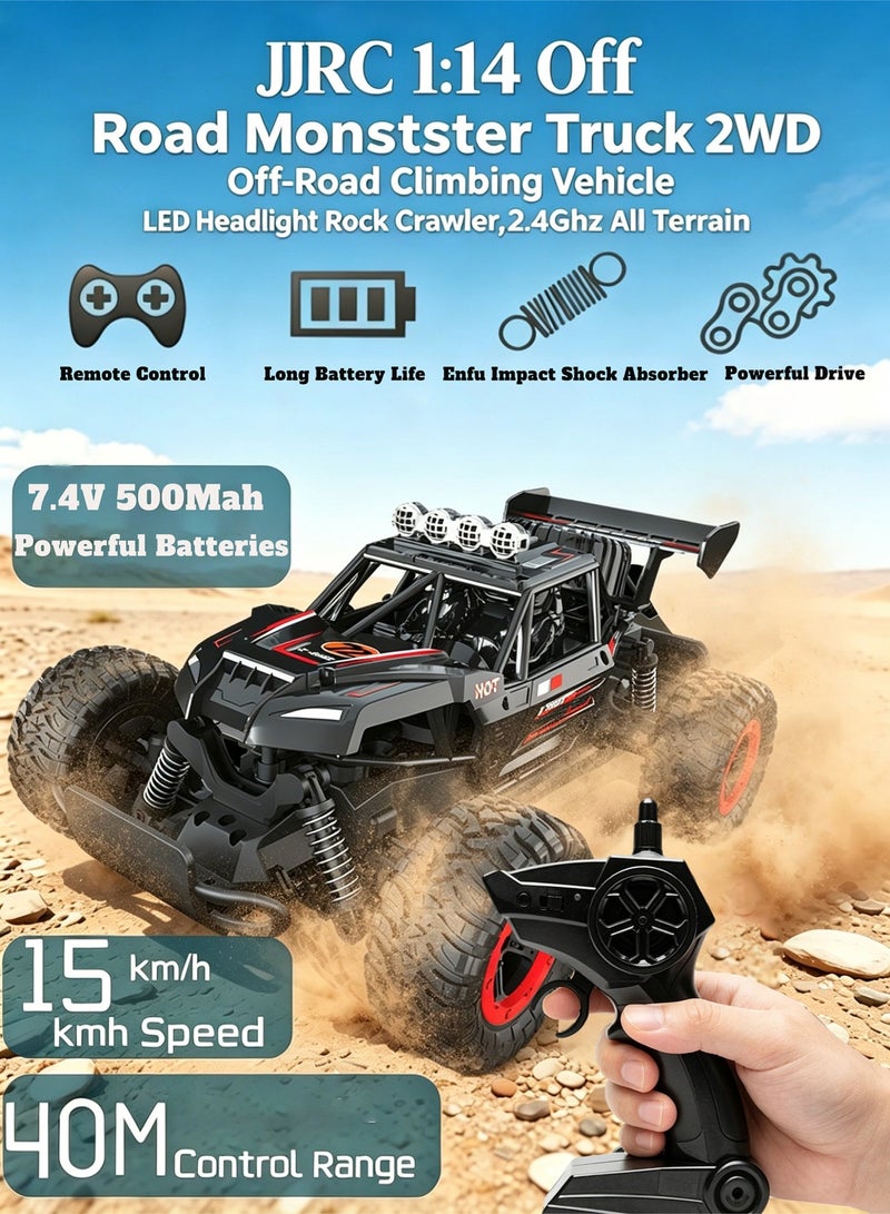 RC Cars Remote Control Car 1:14 Off Road Monster Truck 2WD Off-Road Climbing Vehicle LED Headlight Rock Crawler,2.4Ghz All Terrain Hobby Truck,Boy Adult Gifts - Image 1