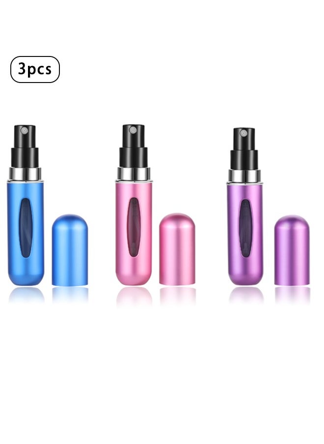 BONITO 3 PCS Portable Mini Refillable Perfume Atomizer Bottle, Travel Size Atomizer Dispenser, Spray Bottles for Traveling (Pink + Purple + Blue)  - Image 1