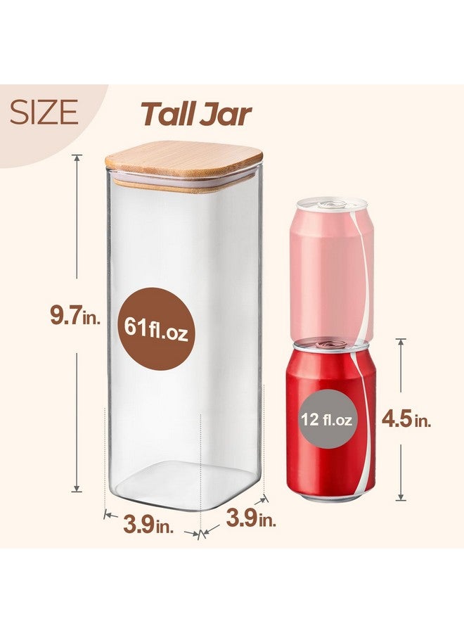 ComSaf 61oz Glass Storage Containers with Lids, Glass Jars with Lids, Clear Food Storage Jar, Square Glass Canister Set of 3, Pantry Organizers and Storage for Flour Rice Pasta Tea Coffee Bean - Image 2