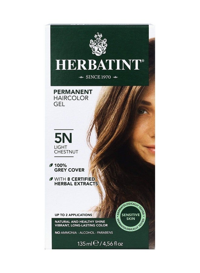 Herbatint Permanent Haircolor Gel, 5N Light Chestnut, Alcohol Free, Vegan, 100% Grey Coverage - 4.56 oz